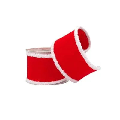 2.5" x 15ft. Red with White Fluff Edges Wired Ribbon by Celebrate It® - Holiday and Christmas Ri... | Walmart (US)