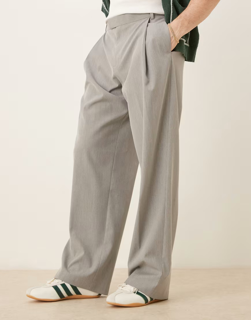 ASOS DESIGN wide leg dress pants with deep pleats in light gray | ASOS (Global)