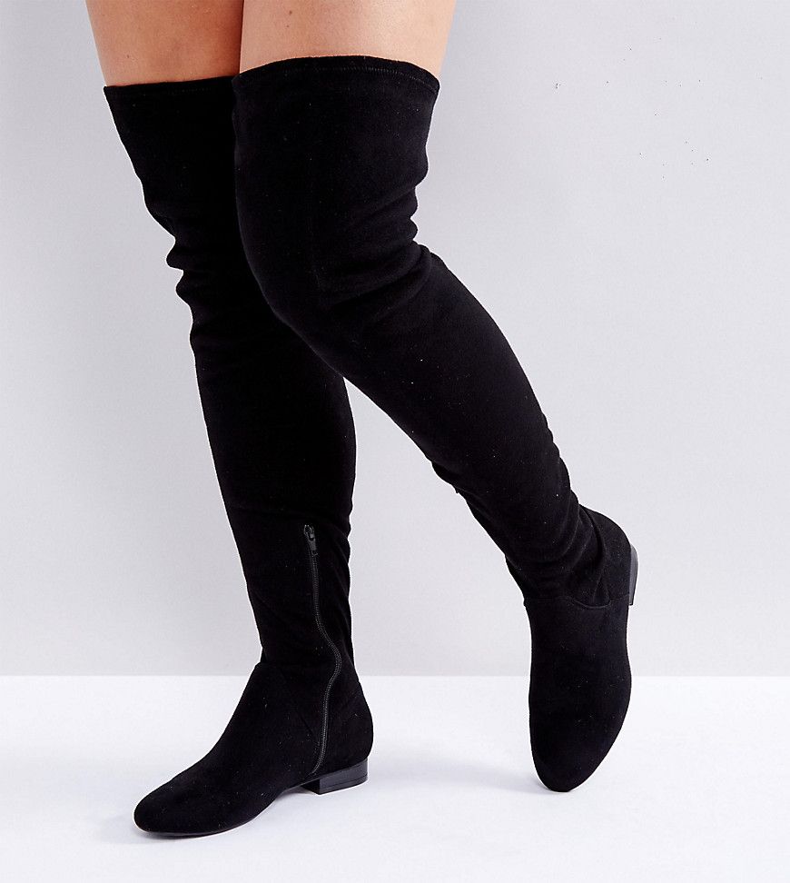 ASOS KASBA Wide Fit Flat Over The Knee Boots - Black | ASOS US