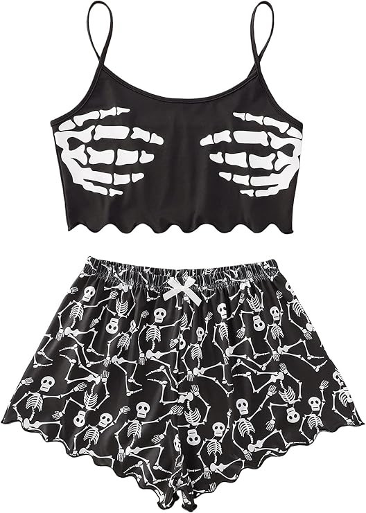 WDIRARA Women's Sleepwear Cute Print Lettuce Trim Cami and Shorts Pajama Set | Amazon (US)