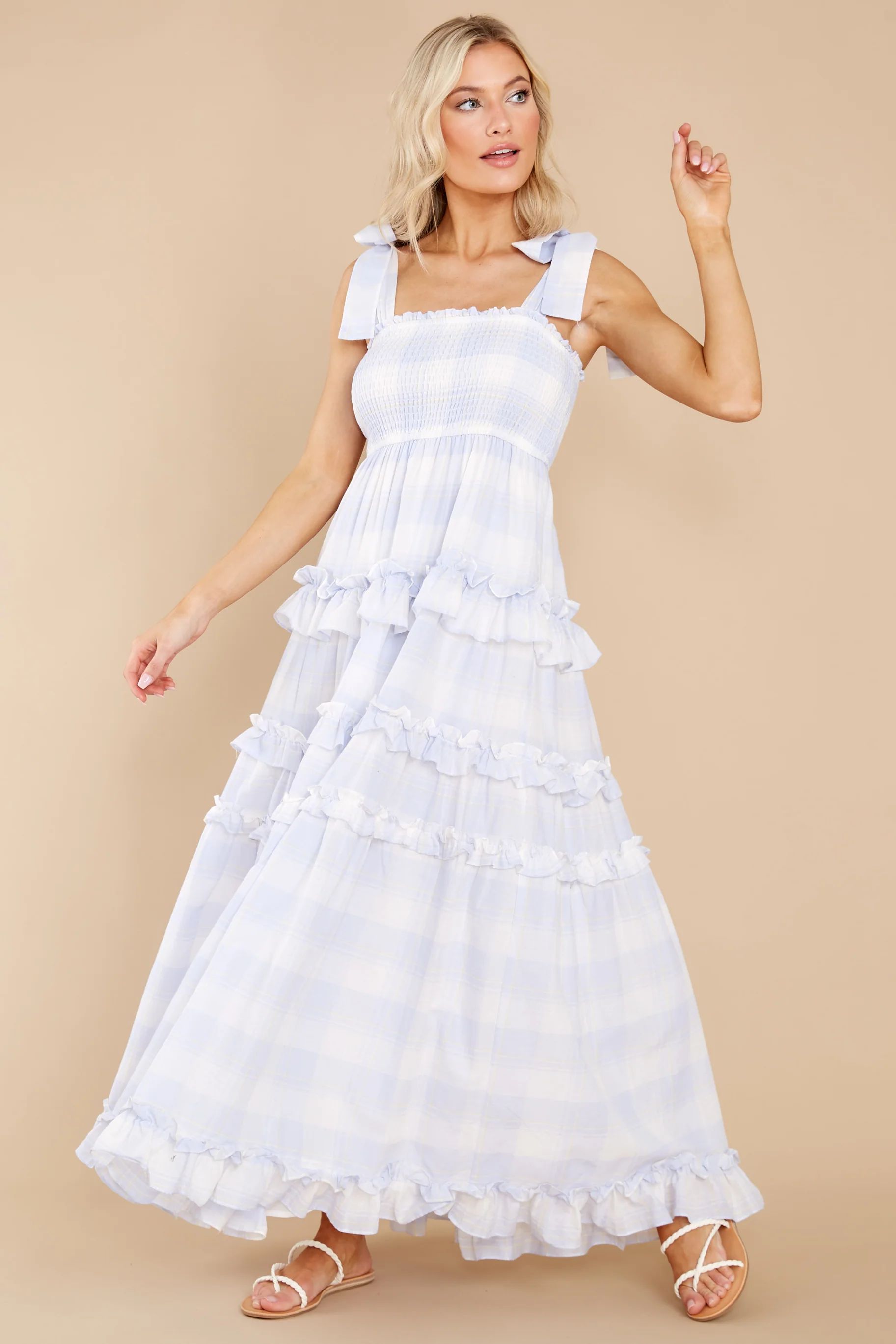 Turn Up The Radio Light Blue Gingham Maxi Dress | Red Dress 