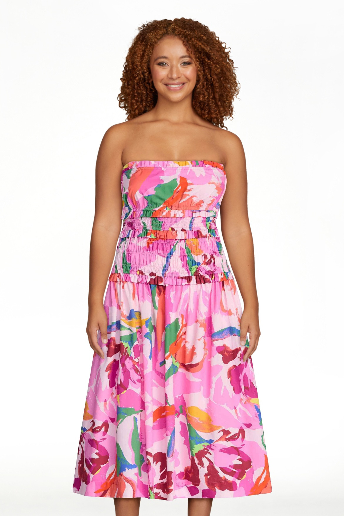 Free Assembly Women's and Women's Plus Strapless Cotton Poplin Tiered Midi Dress, Sizes XS-4X | Walmart (US)