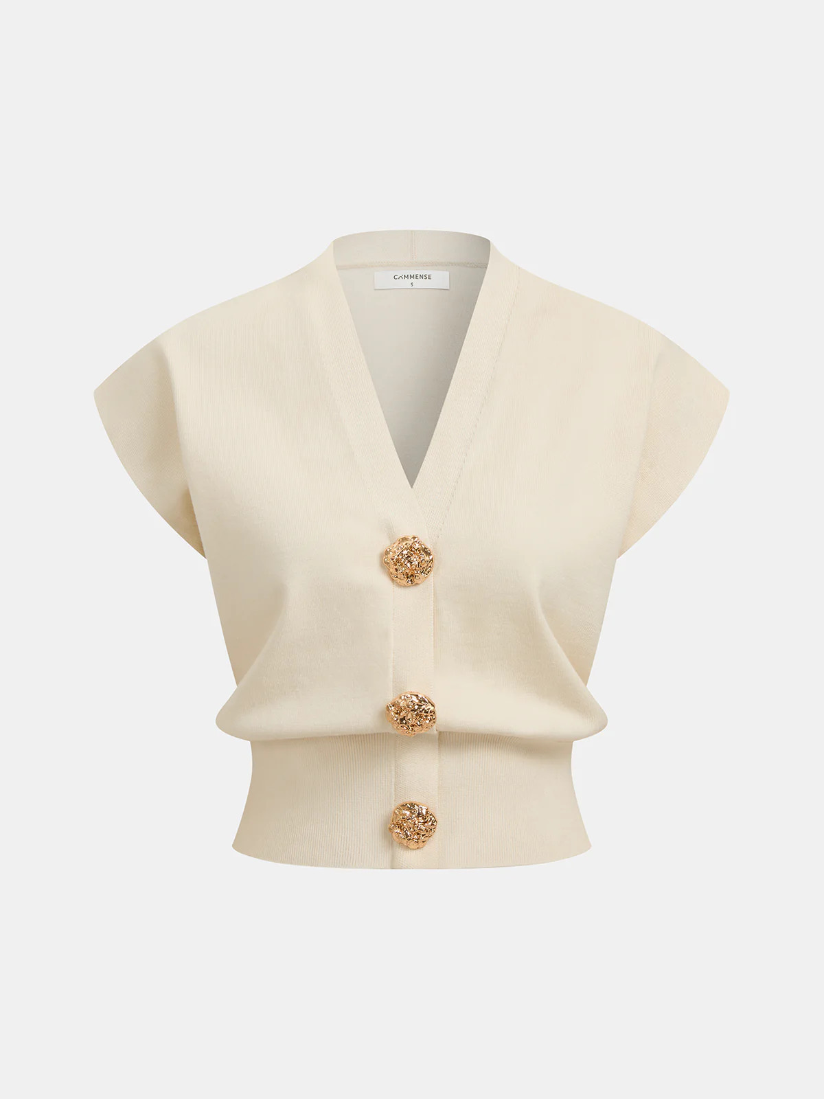 V-Neck Cap Sleeve Knit Top | Commense