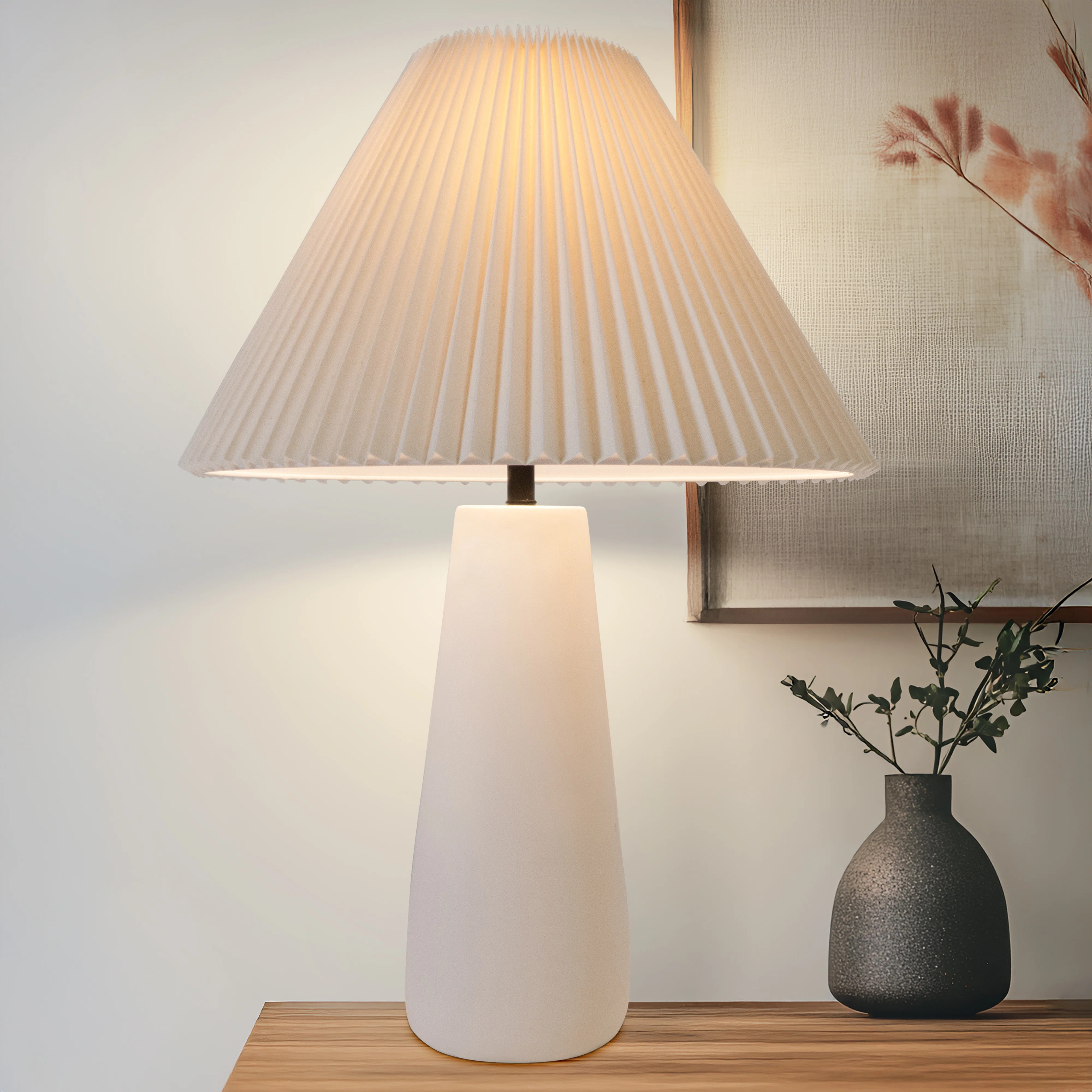 Gwen 25" Modern Tall Cement LED Bedside, Table, Desk Lamp With Cream Pleated Fabric Shade And Hea... | Wayfair North America