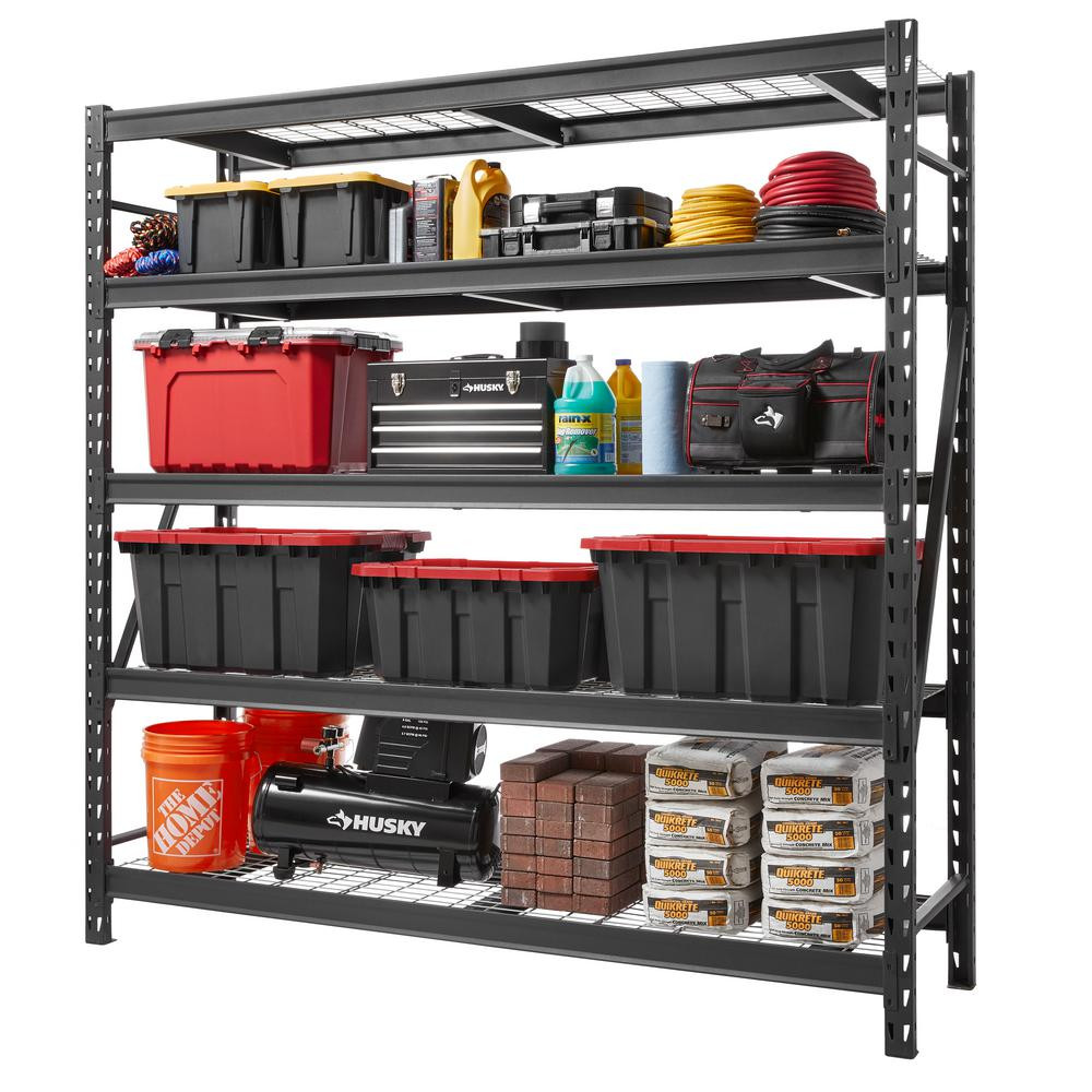 Husky Black 5-Tier Heavy Duty Industrial Welded Steel Garage Shelving Unit (90 in. W x 90 in. H x... | The Home Depot