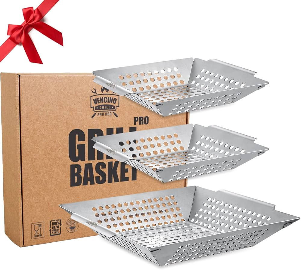 3 Pack Grill Baskets for Outdoor Grill, Heavy Duty Stainless Steel Vegetable Grill Basket, Grilli... | Amazon (US)
