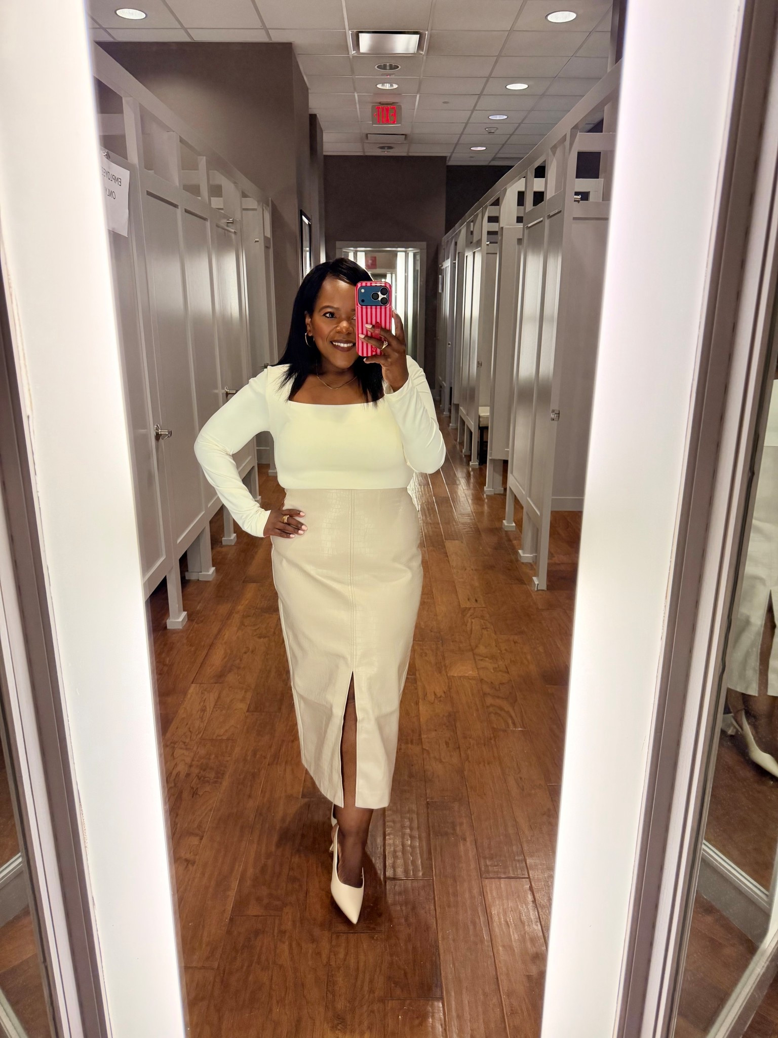 How chic is this embossed faux leather midi skirt from @loft and it’s on sale for $21! I’m wearing the size 14. 

#LTKMidsize #LTKSaleAlert #LTKootd