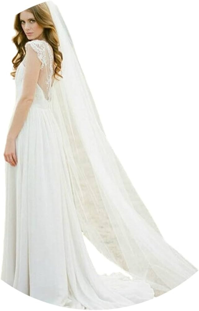 Unsutuo Wedding Veil Comb Bridal Cathedral Veil 1 Tier Drop Veil Wedding Rhinestones Hair Comb fo... | Amazon (US)