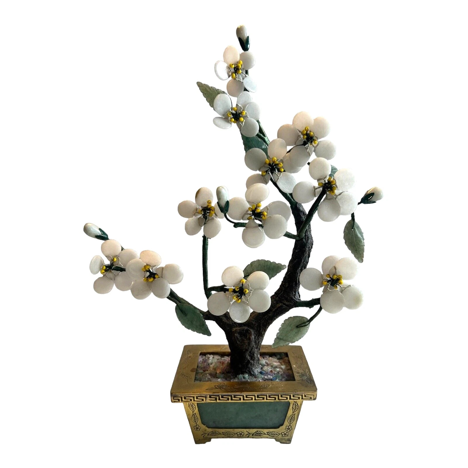 Chinese Jade and Quartz Agate Bonsai Flower Tree Bronze Jade Pot 10" | eBay US