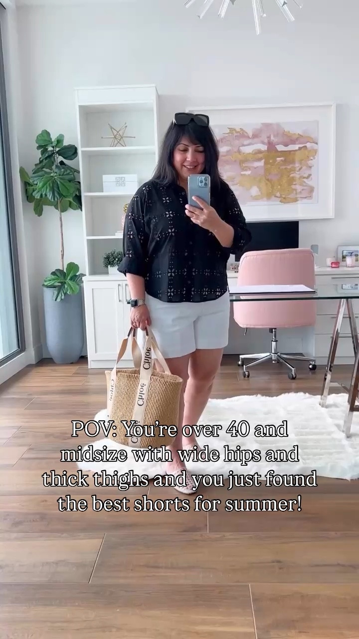 POV: You’re over 40 and midsize with wide hips and thick thighs and you just found the best shorts for summer!  They’re not too long, not too short, comfortable to wear and hold you in in all the right places! They even have good tummy control! These are so good and I don’t say that often about shorts! In addition to all of the above, they have good tummy control and they come in several colors too. Don’t sleep on these! You’ll wear them all summer long and for years to come. Great classic style and great quality. And they’re not see through either! I have them in several other colors too. They’re that good!

Spanx 5” shorts size XL. Loft eyelet shirt and striped shirt size large petite no longer available but linked similar. Amazon jelly shoes and Steve Madden sandals true to size. Chloe raffia tote bag. J. Crew raffia clutch bag. Gucci sunglasses.

Spring outfits 2026, summer outfits 2026, vacation outfits beach, white shorts


#LTKOver40 #LTKMidsize #LTKPetite