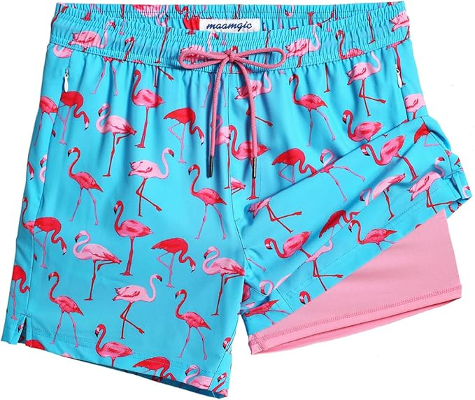 maamgic Mens Swim Trunks with Compression Liner 5" Stretch Beach Shorts Quick Dry with Zipper Poc... | Amazon (US)