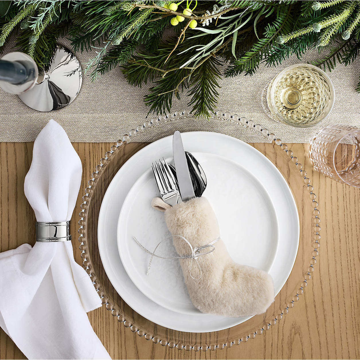 Holiday Faux Fur Ivory Flatware Stocking, Set of 4 + Reviews | Crate & Barrel | Crate & Barrel