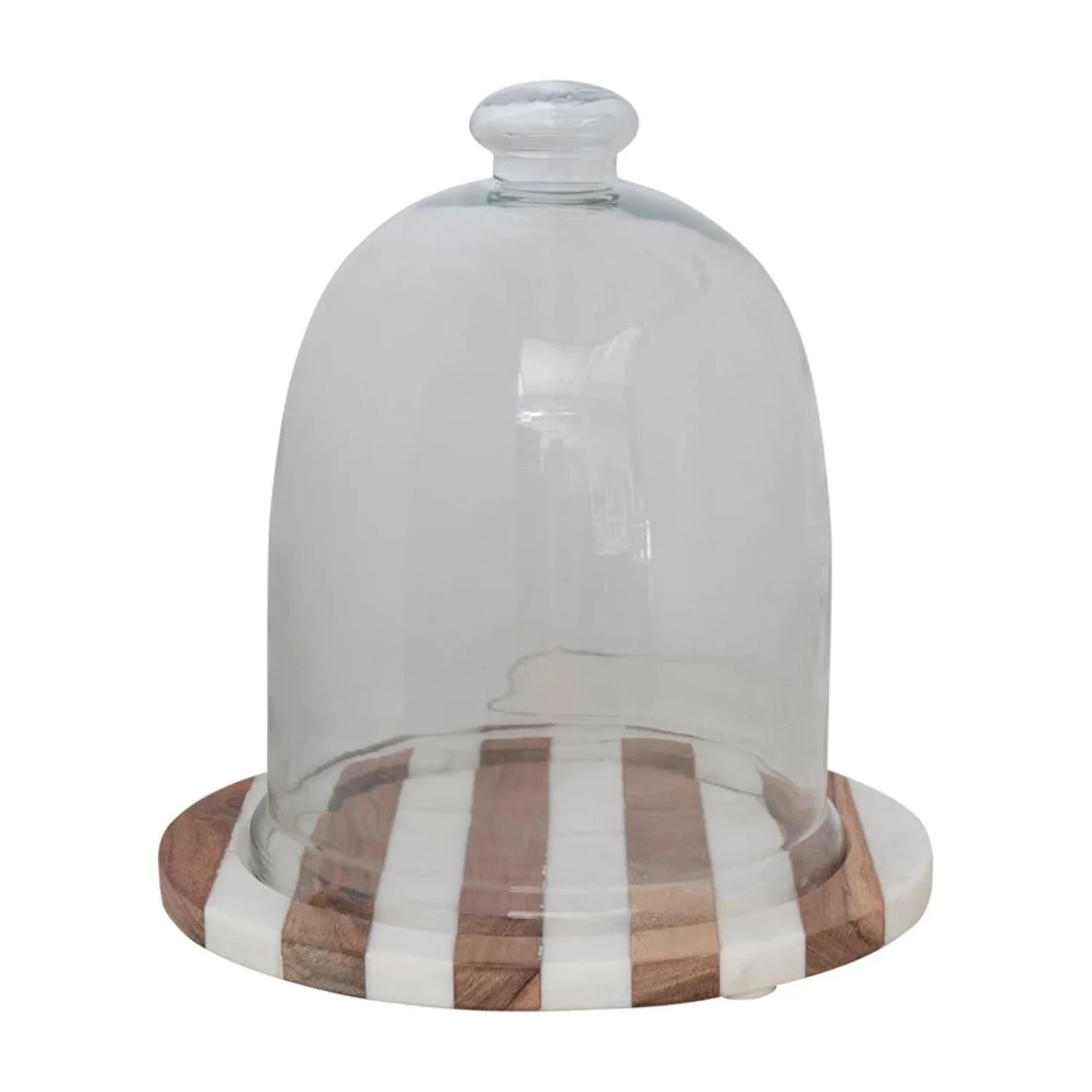 Glass Cloche with Striped Wood and Marble Base | Burke Decor