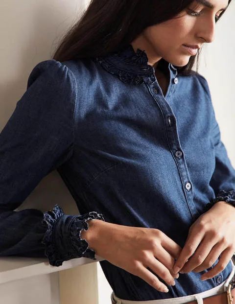 Eliza Broderie Shirt - Mid Vintage Denim | Boden US | Boden (US)