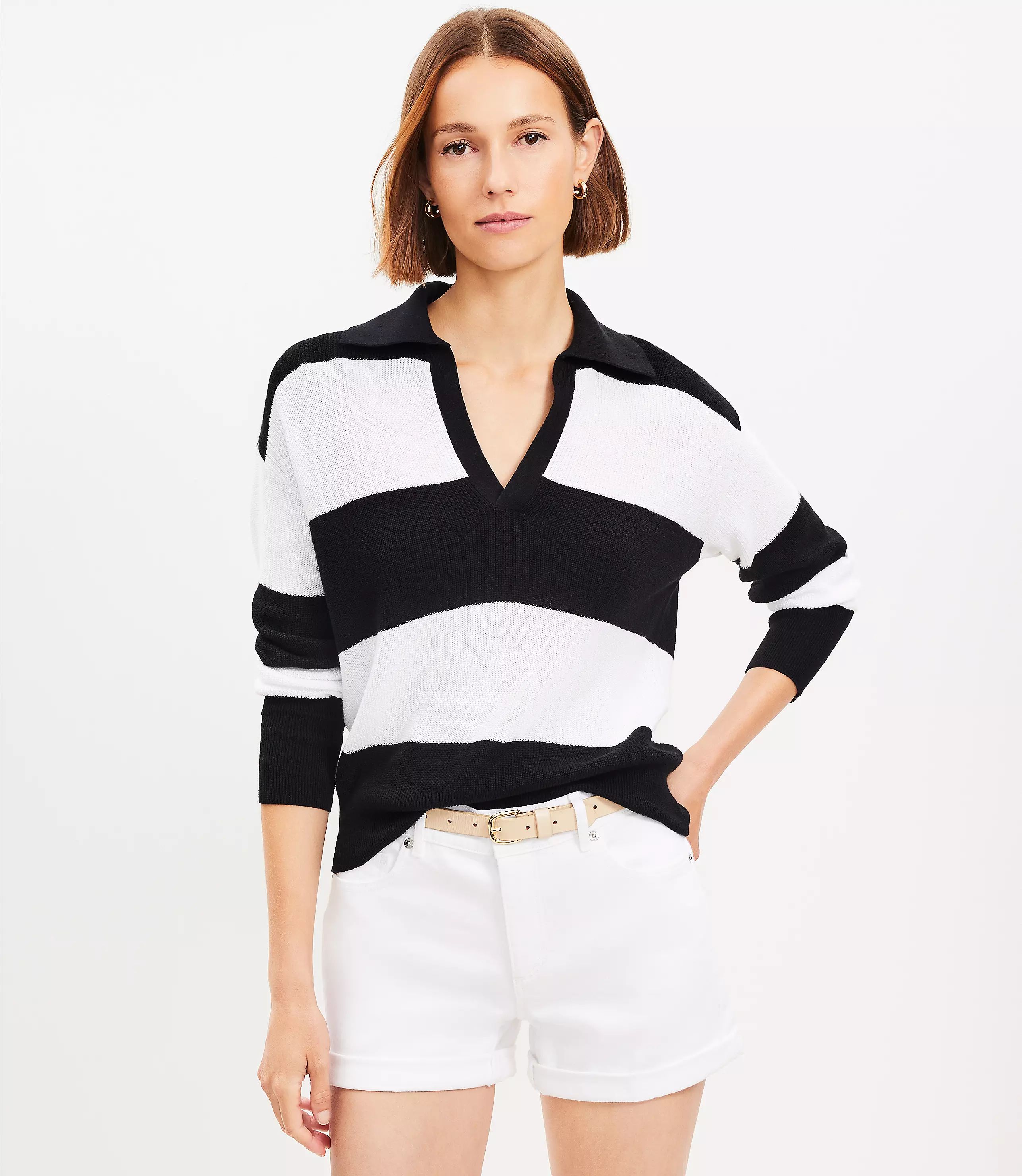 Petite Rugby Stripe Collared Sweater | LOFT