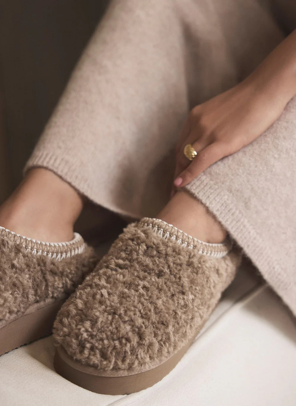 Neutral Borg Slippers | Mint Velvet