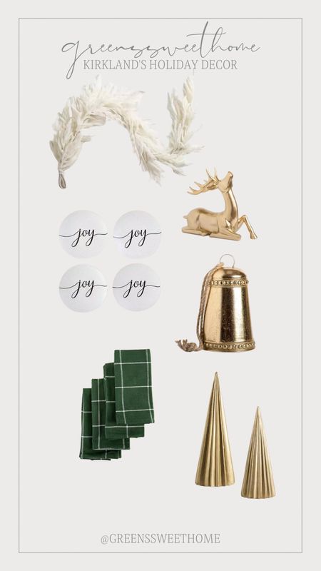 Holiday tablescape, Kirklands, plates, garland, gold, green, reindeer, napkins, bell, home decor, Christmas, pine garland

#LTKSeasonal #LTKHoliday #LTKhome