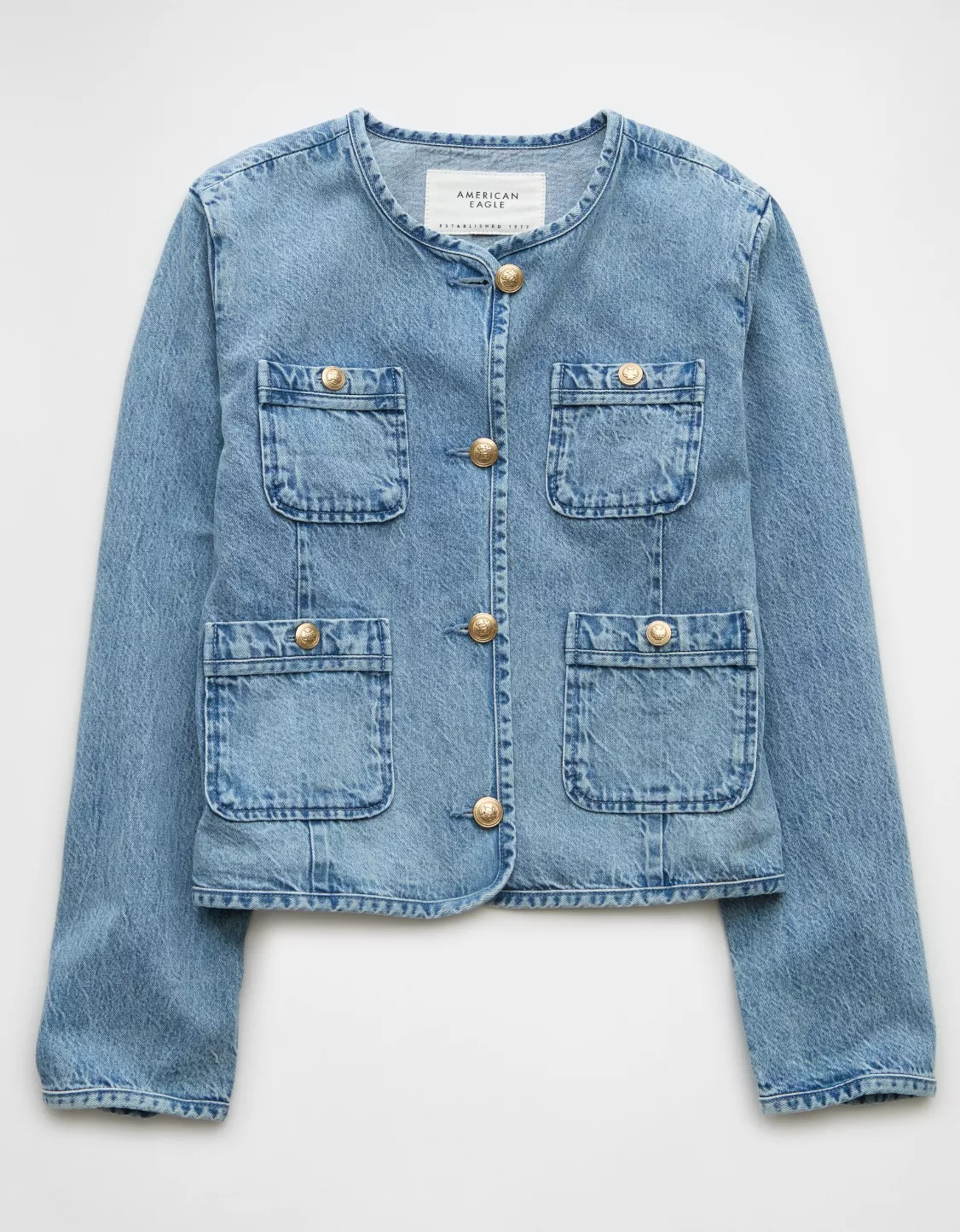 AE Collarless Denim Jacket | American Eagle Outfitters (US & CA)