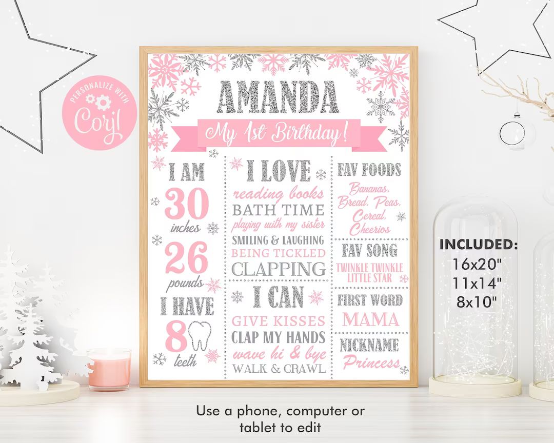 Winter Onederland 1st Birthday Sign, Winter Onederland Birthday Girl Decorations, Milestone Birth... | Etsy (US)