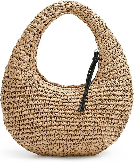 Herald Crescent Straw Handmade Shoulder Handbag for Women, Summer Beach Hobo Raffia Woven Underar... | Amazon (US)