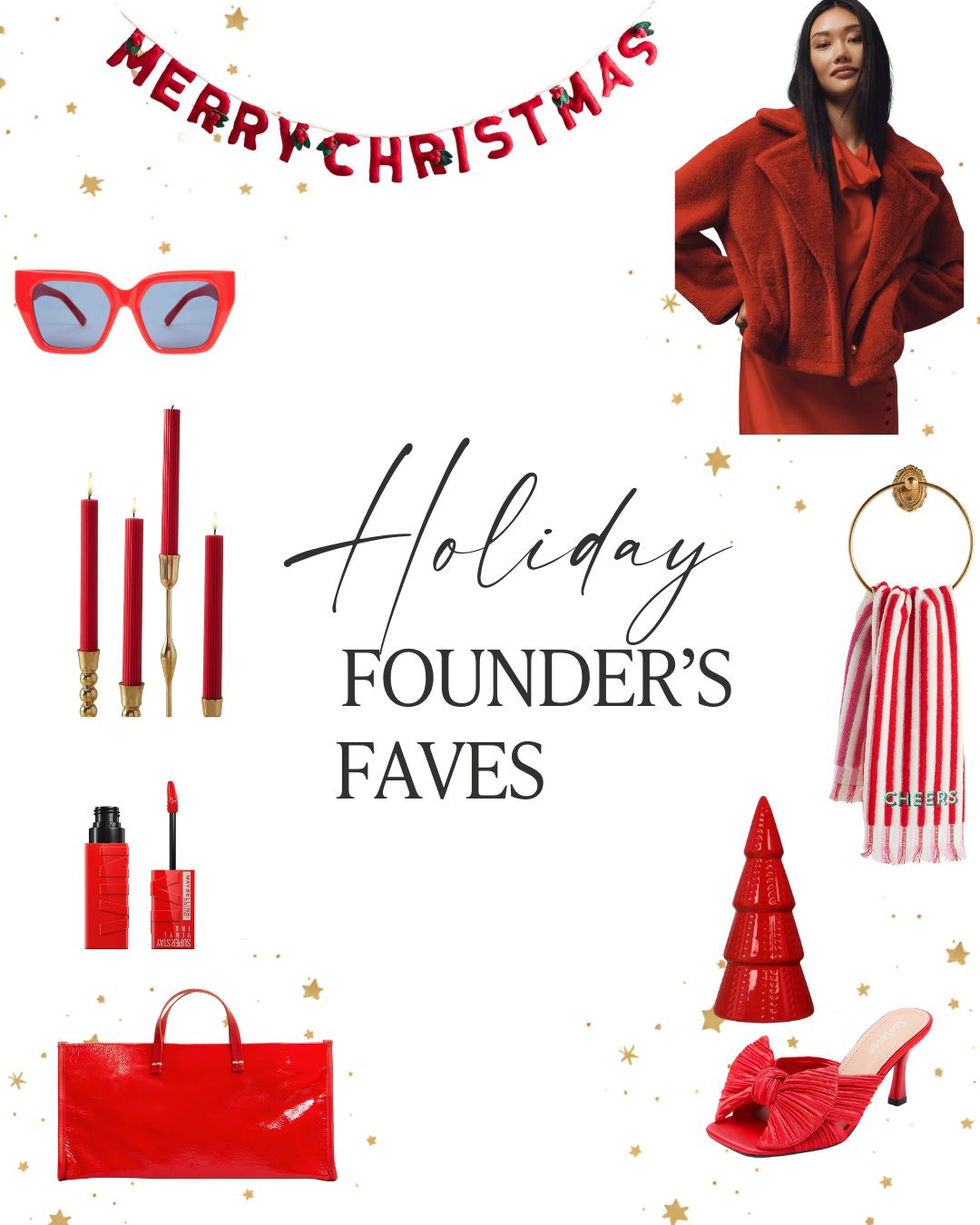 If green is quiet luxury, red is the unapologetic showstopper bold, spirited, and instantly festive. This Founder’s Faves: Holiday Red Edit brings together Ann’s top picks for the season: statement coats, vibrant heels, candy-stripe towels, sculptural red décor, chic sunglasses, red candles, and the perfect bold lip. Shop Ann’s curated red favorites to bring standout style and festive energy into your holiday season. 

 #LTKHoliday #LTKSeasonal #LTKHome