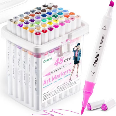 Ohuhu Markers: 48-Color Double Tipped Brush & Chisel Alcohol Markers for Adults Coloring Illustration, Alcohol-based Art Marker Set | Target