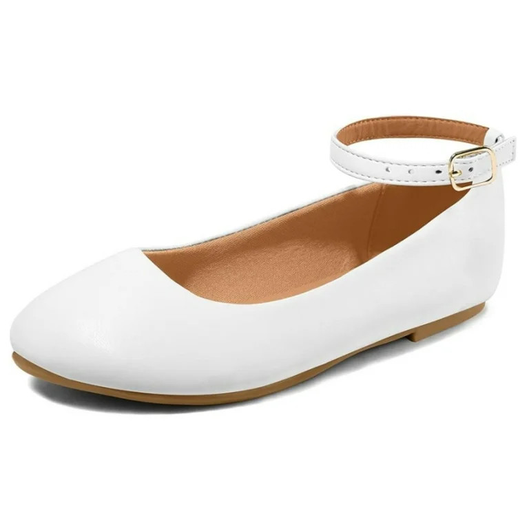 Bocca Girl's White Pu Ballet Flat Ankle Strap Ballerina Flat Shoes Size 13 | Walmart (US)