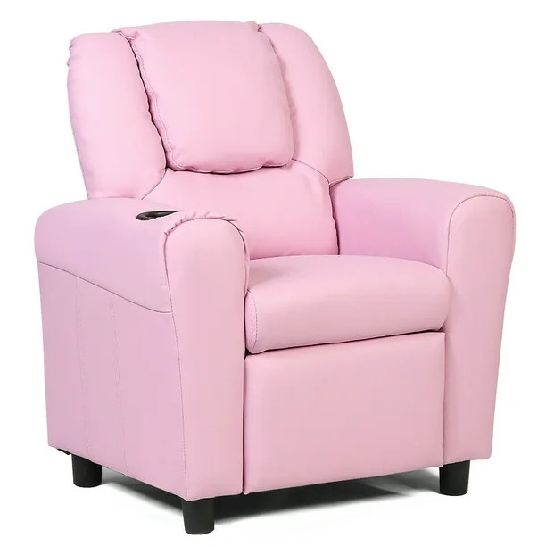 Costway Kids Recliner Armchair Children's Furniture Sofa Seat Couch Chair w/Cup Holder Pink - Wal... | Walmart (US)