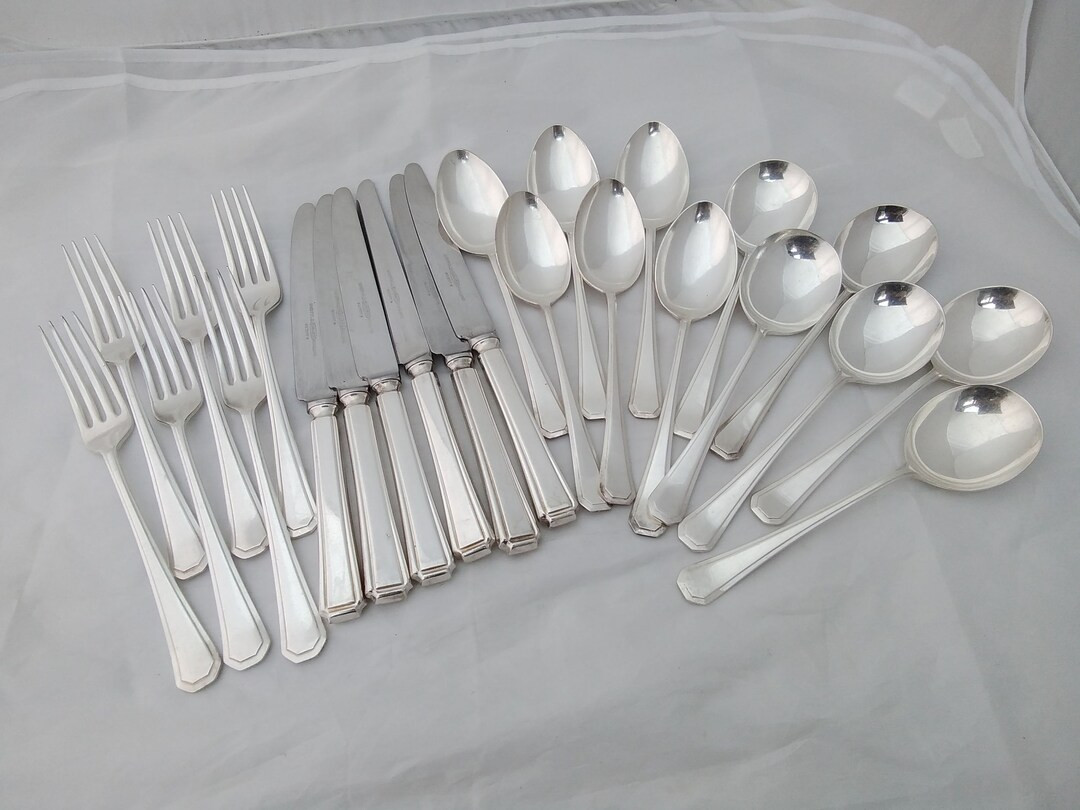 Large Vintage Silver Plated 24 Piece Grecian Pattern Dinner Cutlery Set Sheffield EPNS - Etsy | Etsy (US)