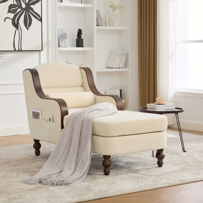 Upholstered Chaise Lounge Lazy Sleeper Sofa Bed Accent Chair Single Sofa Leisure Lounge Chair Reading Couch, Ergonomic Design, Beige - ModernLuxe | Target