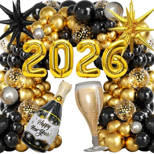 2026 New Year Balloons Happy New Years Eve Party Supplies Black and Gold Balloons New Years Eve Decorations 2026 Foil Balloon for New Year Party Decorations | Amazon (US)