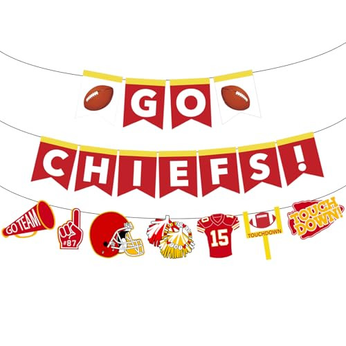 Go Chiefs Football Banner Party Decorations, Chiefs Football Party Banner Super Football Touchdown Game Day Chiefs Banner Decorations | Amazon (US)