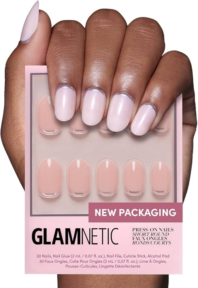 Glamnetic Press On Nails - Silver Belle | Short Round Natural Base Nails with 3D Silver Foil in a... | Amazon (US)