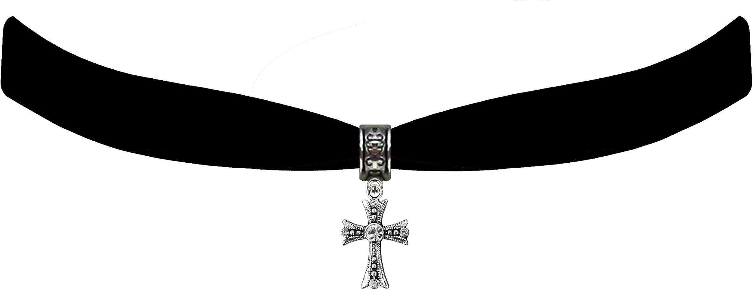 Victorian Vault Black Velvet Choker Steampunk Jewelry Gothic Cross Pendant Necklace | Amazon (US)