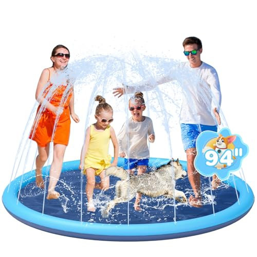 YSJILIDE Splash Pad, 94" Non-Slip Large Sprinkler Splash Play Mat for Kids and Dog, Sprinkler Pool for Outside Backyard Dog Pool | Amazon (US)