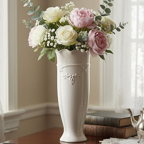 hjn White Ceramic Vase- French Flower Vase for Decor Tall Vintage Vases for Flowers/Home Decorati... | Amazon (US)