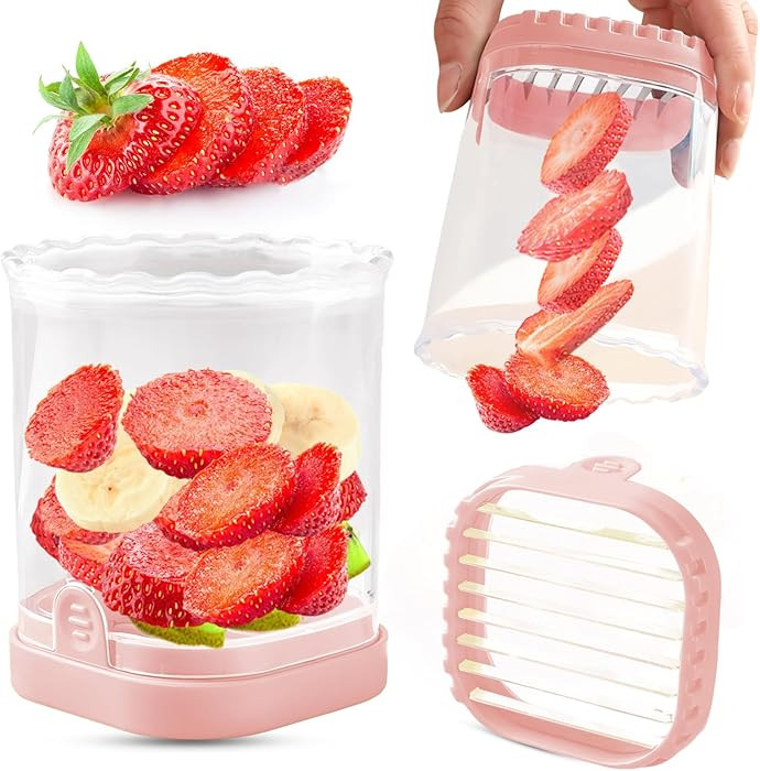 Creative Strawberry & Fruit Slicer - Detachable Cutter with Push Plate (Pink) | Amazon (US)