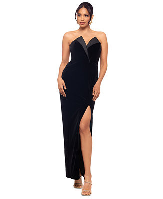 Petite Strapless Front-Slit Velvet Gown | Macy's