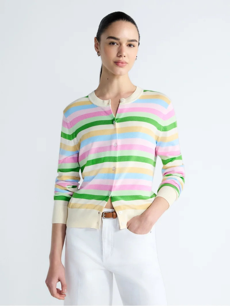 Free Assembly Women's Classic Cardigan Sweater with Long Sleeves, Lightweight, Sizes XS-XXL | Walmart (US)