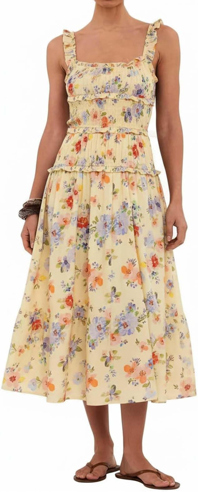 Women Spaghetti Strap Maxi Dress Sleeveless Scoop Neck Ruffle Tiered Elastic Casual Boho Flowy Dr... | Amazon (US)