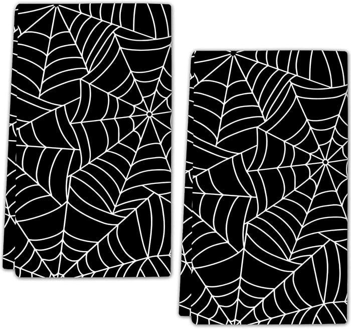 Halloween Spider Web Kitchen Towels, 2 Pack Gothic Black White Farmhouse Tea Towel,Soft Drying Di... | Amazon (US)