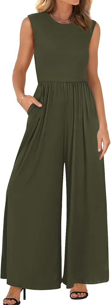 BTFBM Womens Casual Jumpsuits Dressy 2026 Spring One Piece Outfits Crew Neck Sleeveless Knit Wide... | Amazon (US)