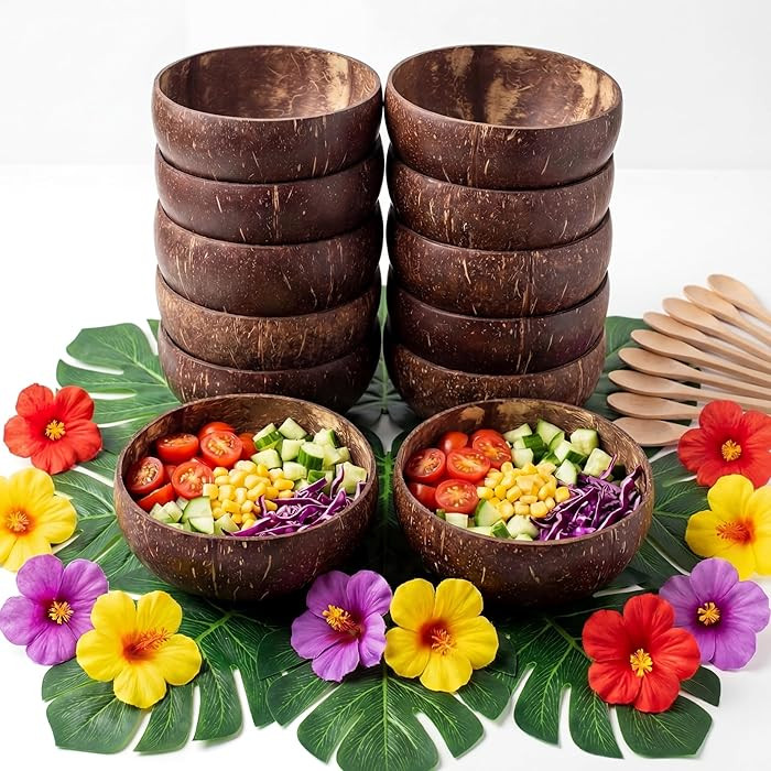 Remerry 48 Pcs Coconut Bowl Set 12 Pcs 13.5oz Coconut Shell Bowls with 12 Spoons, 12 Turtle Leave... | Amazon (US)
