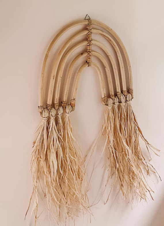 Rattan & Raffia Rainbow Wall Hanging Boho Decor | Etsy (US)