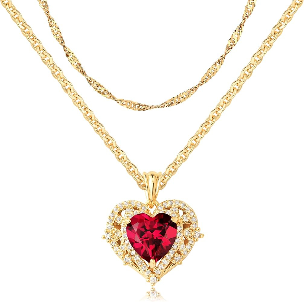 MTMY Layered Heart Necklaces for Women Stackable 14K Gold Plated Chain Necklace Layering CZ Heart... | Amazon (US)