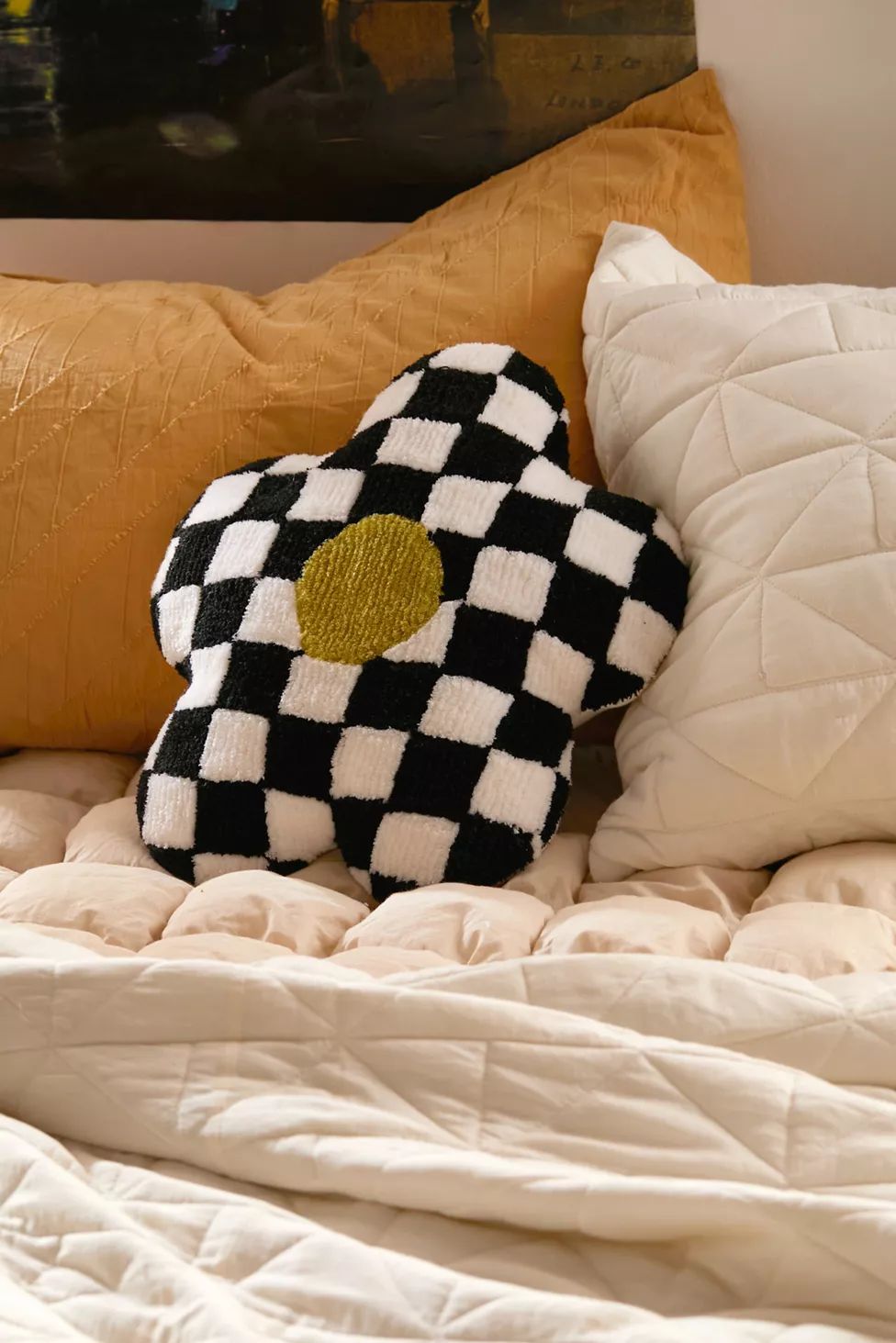 Checkerboard Mini Flower Throw Pillow | Urban Outfitters (US and RoW)