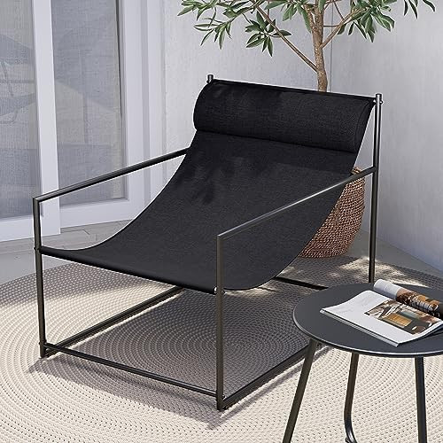 Grand patio Outdoor Modern Sling Accent Lounge Chair, Removable Headrest - Black Armchair | Amazon (US)