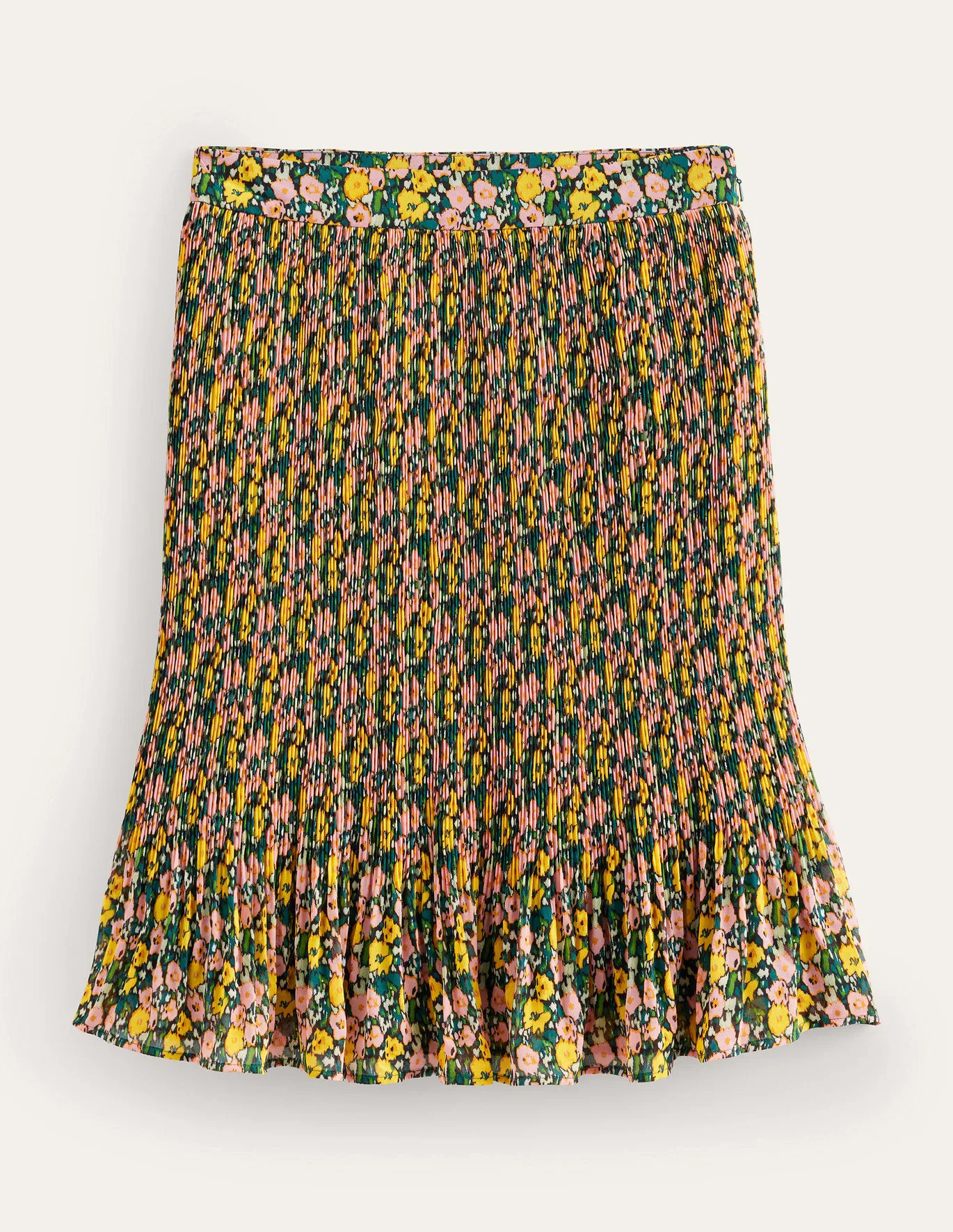 Knee Length Plisse Skirt - Emerald Night, Abstract Poppy | Boden (US)