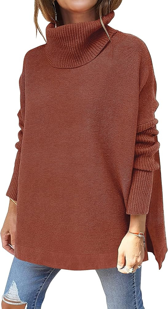 ANRABESS Women's Oversized Turtleneck Batwing Sleeve Spilt Casual Loose Knit Tunic Pullover Sweat... | Amazon (US)