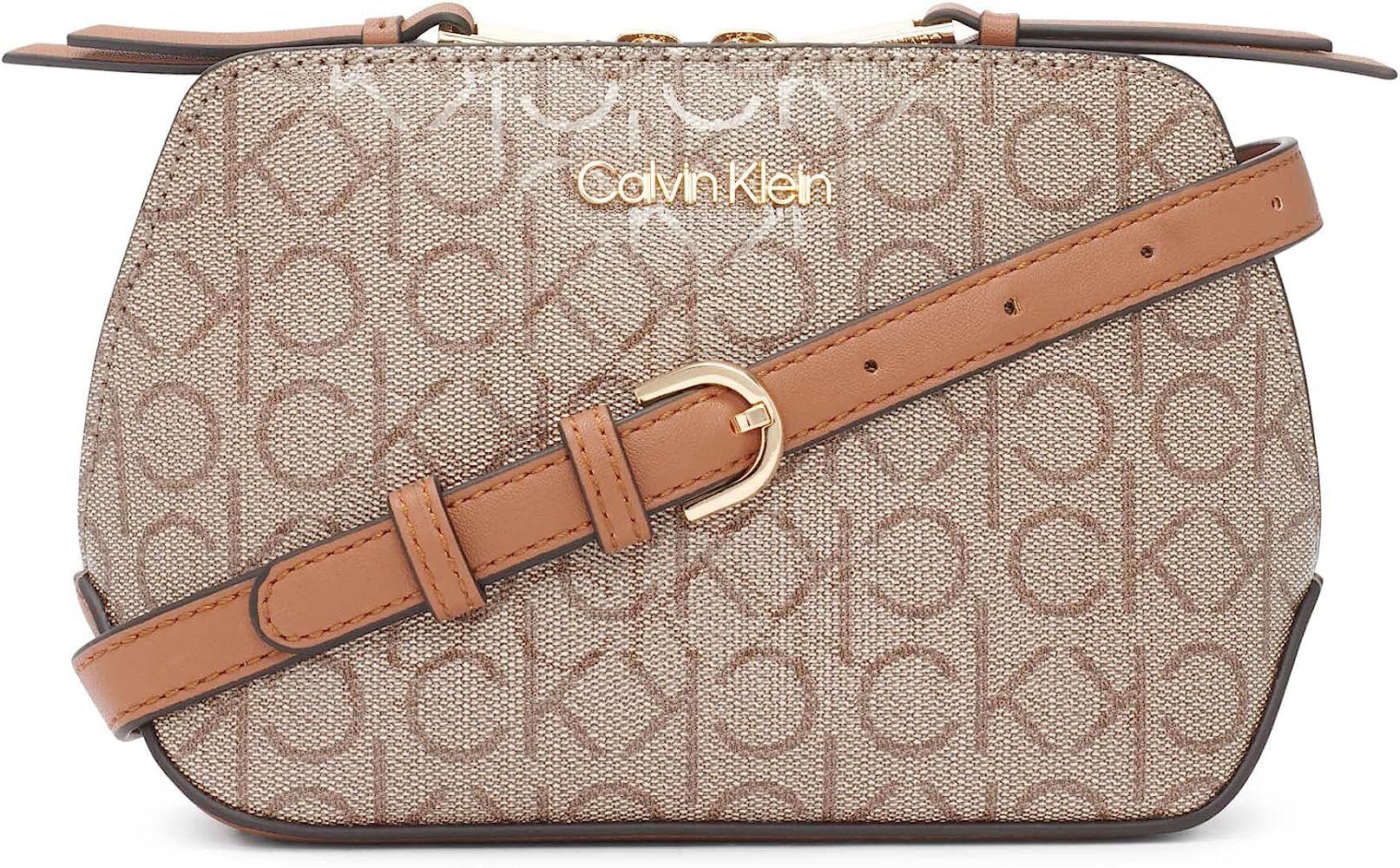 Calvin Klein Lucy Triple Compartment Crossbody, Vanilla/Khaki/Caramel Embossed | Amazon (US)